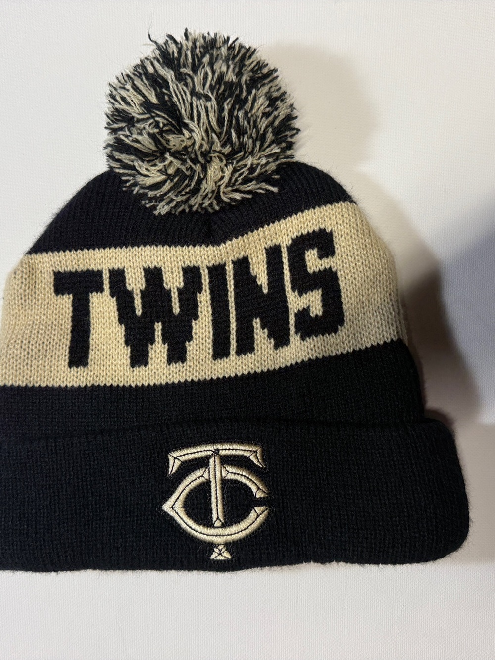 Twins Pom Beanie‎ Knit Hat - Black & Cream - Unbranded- Caribou
